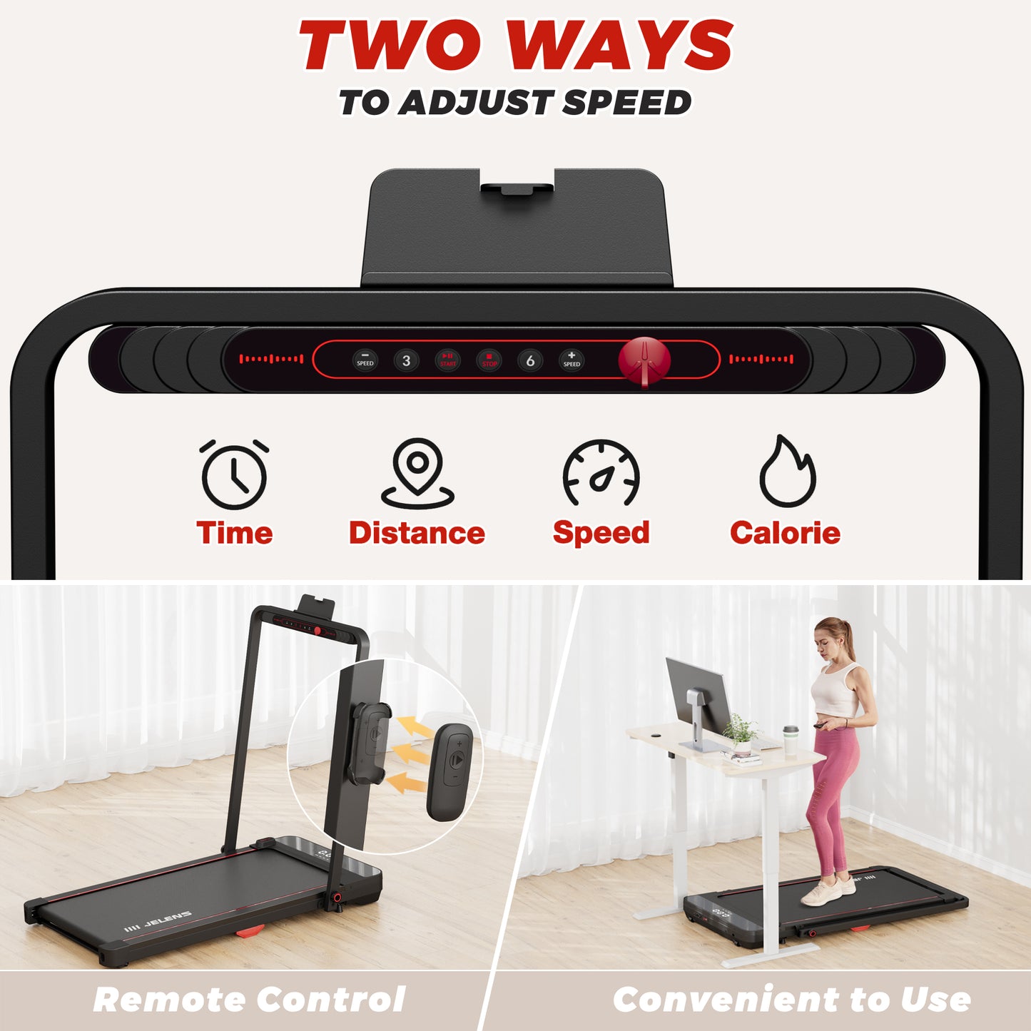 JELENS 2 in 1 Treadmill, Walking Pad, 2.5HP Folding Treadmill with Remote Control LED Display, Portable Treadmill for Home/Office with 265lbs Weight Capacity
