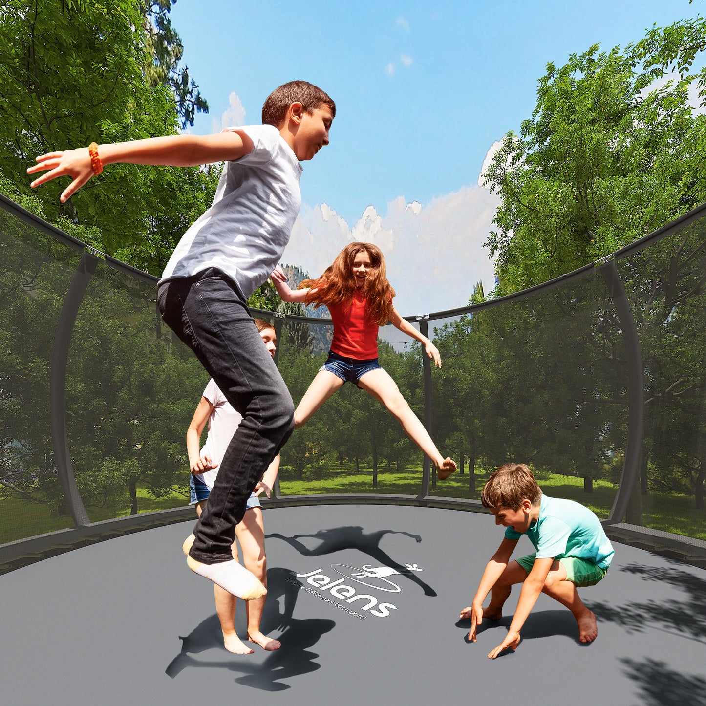 JELENS Trampoline 12FT 14FT, Recreational Trampolines with Enclosure Net and Ladder, Outdoor Anti-Rust Trampolines for Kids and Adults, ASTM Approved