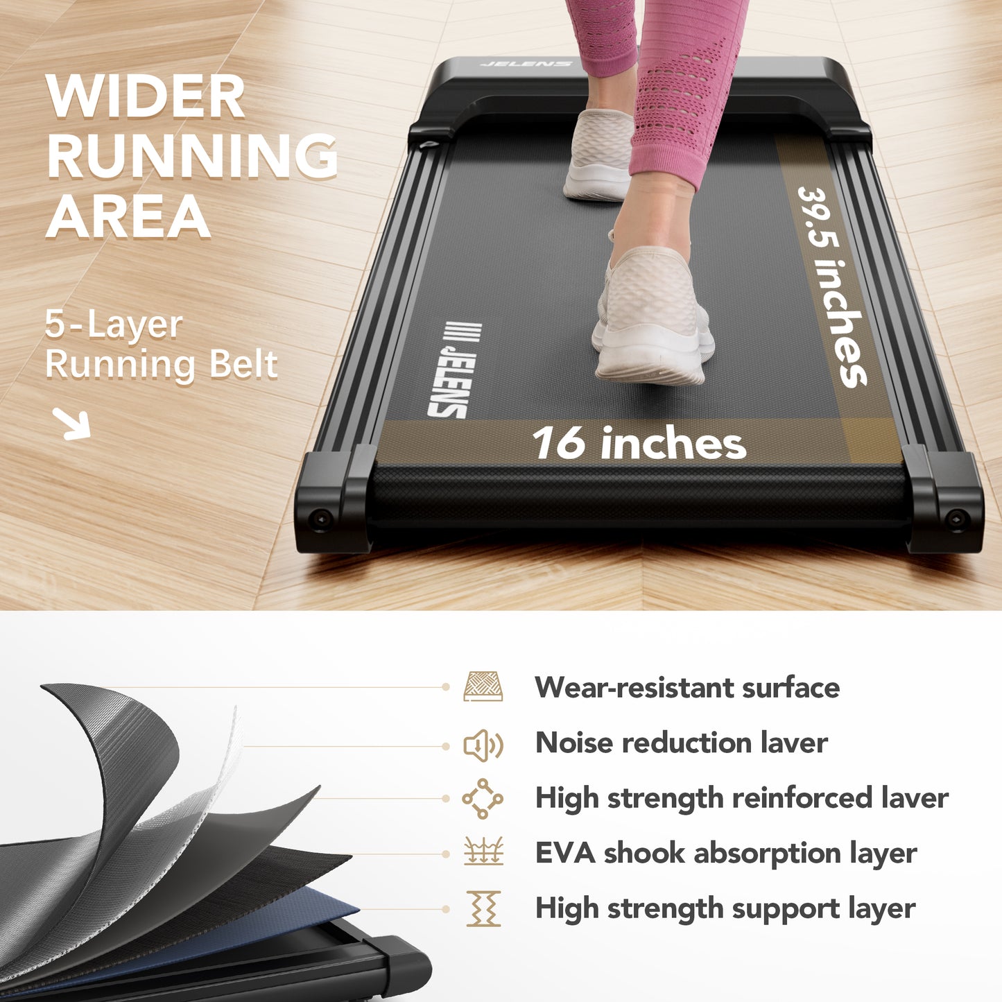 JELENS Walking Pad, Under Desk Treadmill for Home Office, 2.5HP Portable Treadmill with Remote Control, Walking Pad in LED Display, 2 in 1 Treadmill for Walking and Jogging