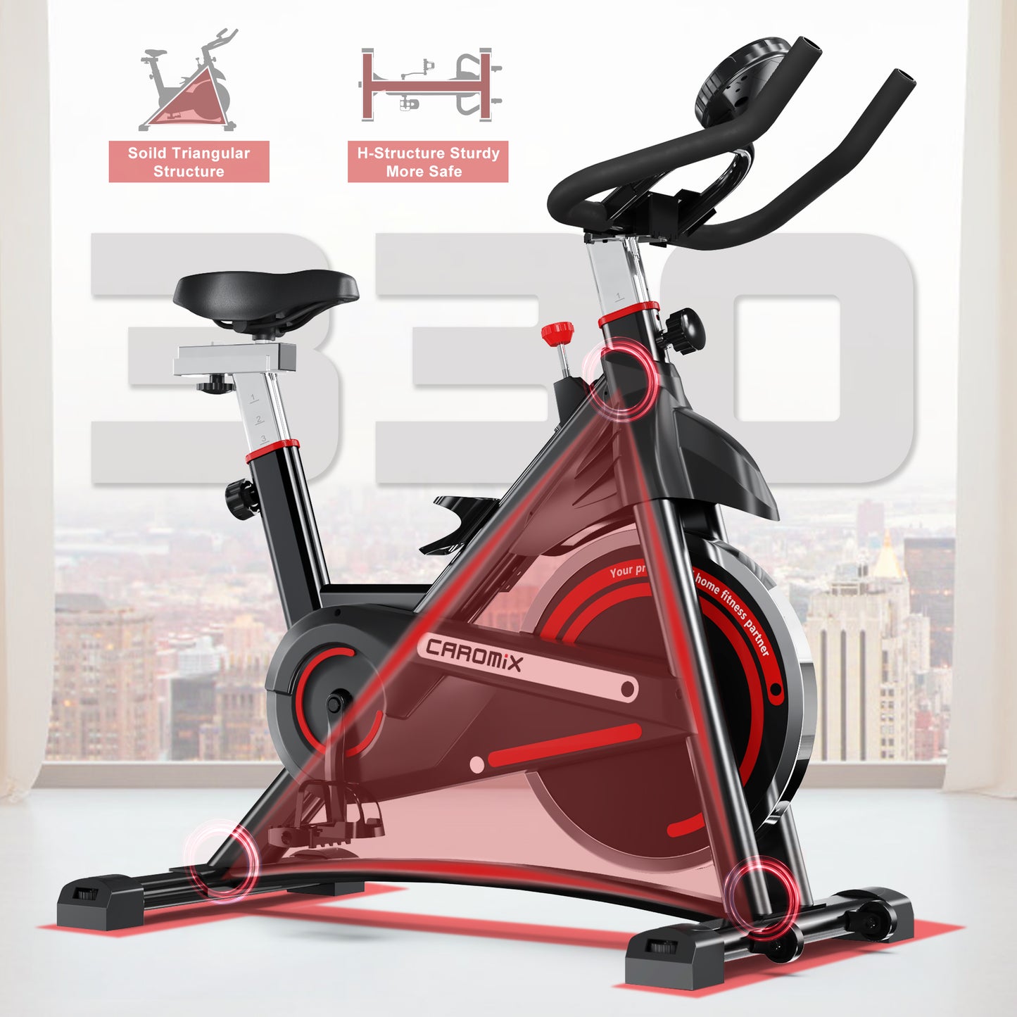 Caromix Exercise Bike Indoor Cycling Bikes Stationary Bike Bicycle for Home Exercise Equipment Workout Bike Cardio Fitness Equipment